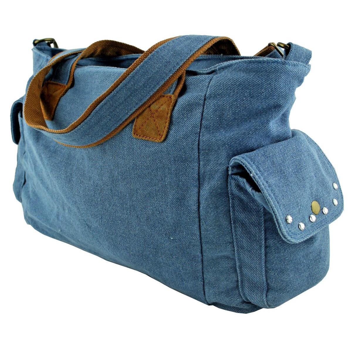 Jeanstasche Blau mit Kristall-Glassteinen – Schultertasche Strass C15