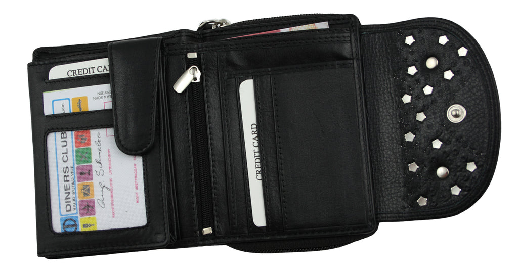 RFID Geldbörse aus Leder mit Kristall-Glassteinen – Strass Portemonnaie Klara 80