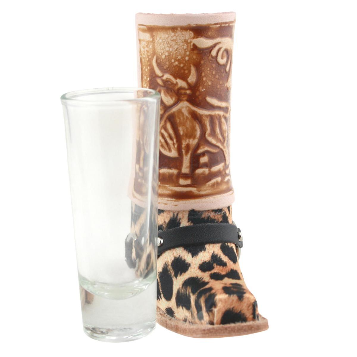 Schnapsglas im Cowboy-Stiefel aus Leder – Western-Deko aus Mexiko GL17