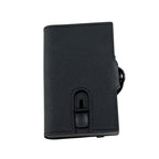 Pop-Out RFID Mini-Geldbörse Herren Leder Münzfach Kartenhalter Geldband Schwarz