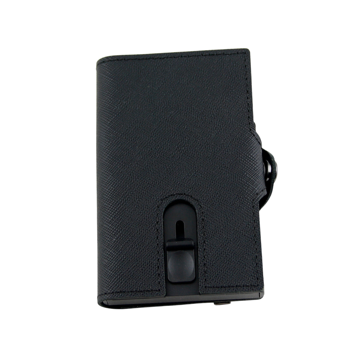 Pop-Out RFID Mini-Geldbörse Herren Leder Münzfach Kartenhalter Geldband Schwarz
