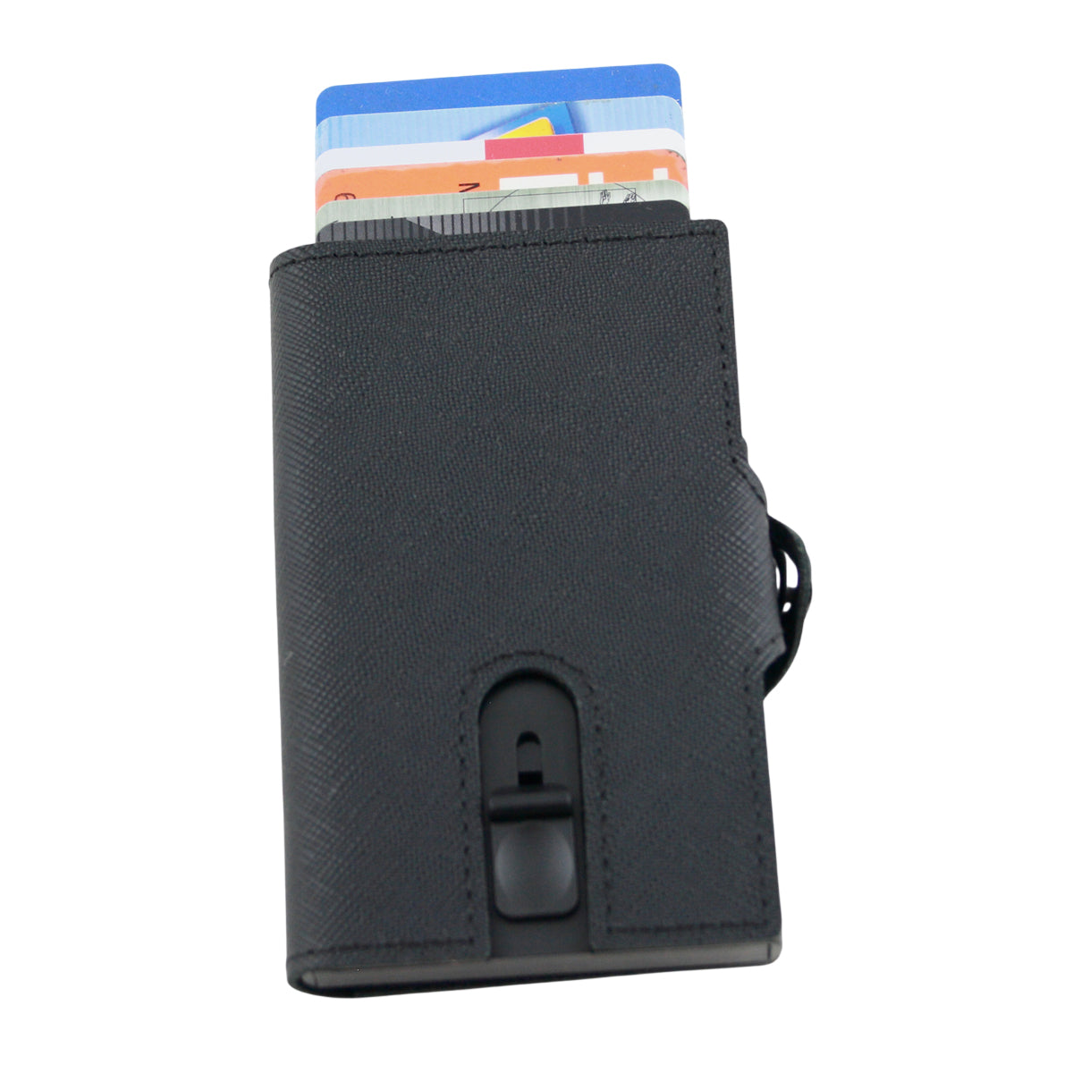 Pop-Out RFID Mini-Geldbörse Herren Leder Münzfach Kartenhalter Geldband Schwarz