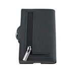 Pop-Out RFID Mini-Geldbörse Herren Leder Münzfach Kartenhalter Geldband Schwarz