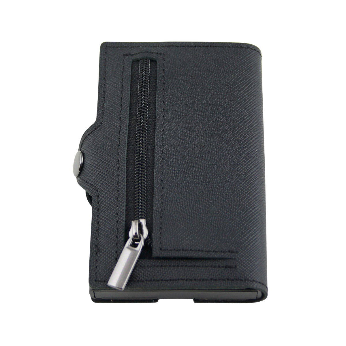 Pop-Out RFID Mini-Geldbörse Herren Leder Münzfach Kartenhalter Geldband Schwarz