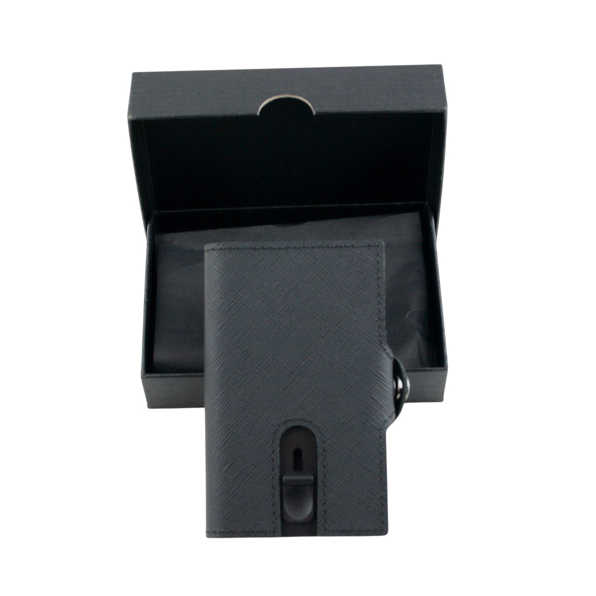 Pop-Out RFID Mini-Geldbörse Herren Leder Münzfach Kartenhalter Geldband Schwarz