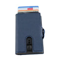 Pop-Out RFID Mini-Geldbörse Herren Leder Münzfach Kartenhalter Geldband Blau