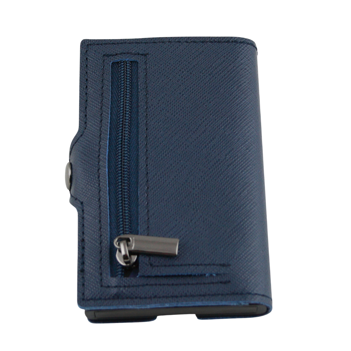 Pop-Out RFID Mini-Geldbörse Herren Leder Münzfach Kartenhalter Geldband Blau