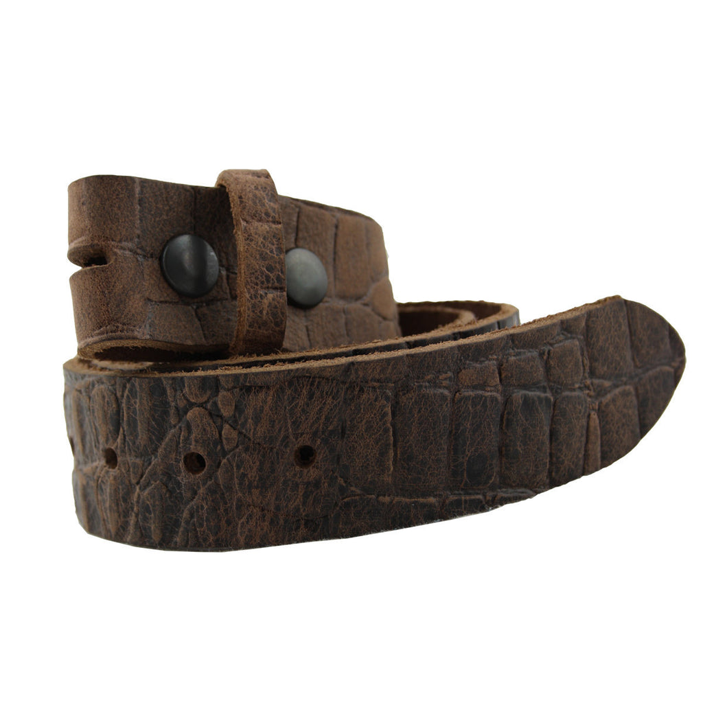 Ledergürtel Braun mit Kaiman-Prägung – Wechselgürtel 4 cm für Buckles