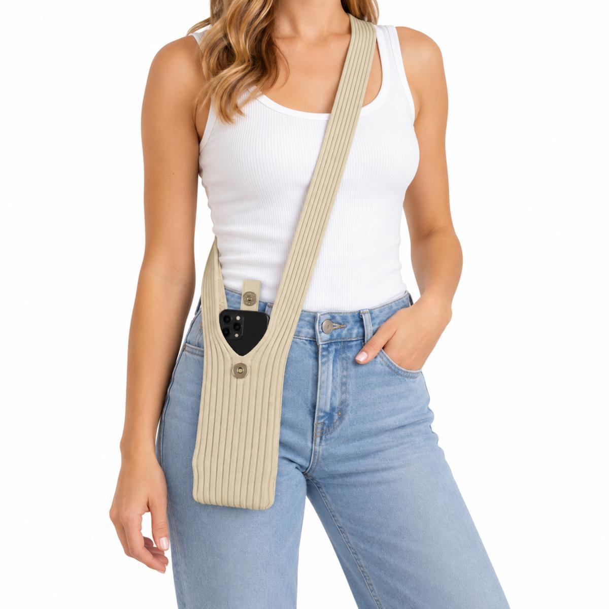 Crossbody Handytasche Natur – Ribbed Smartphone Tasche aus 100 % Polyester