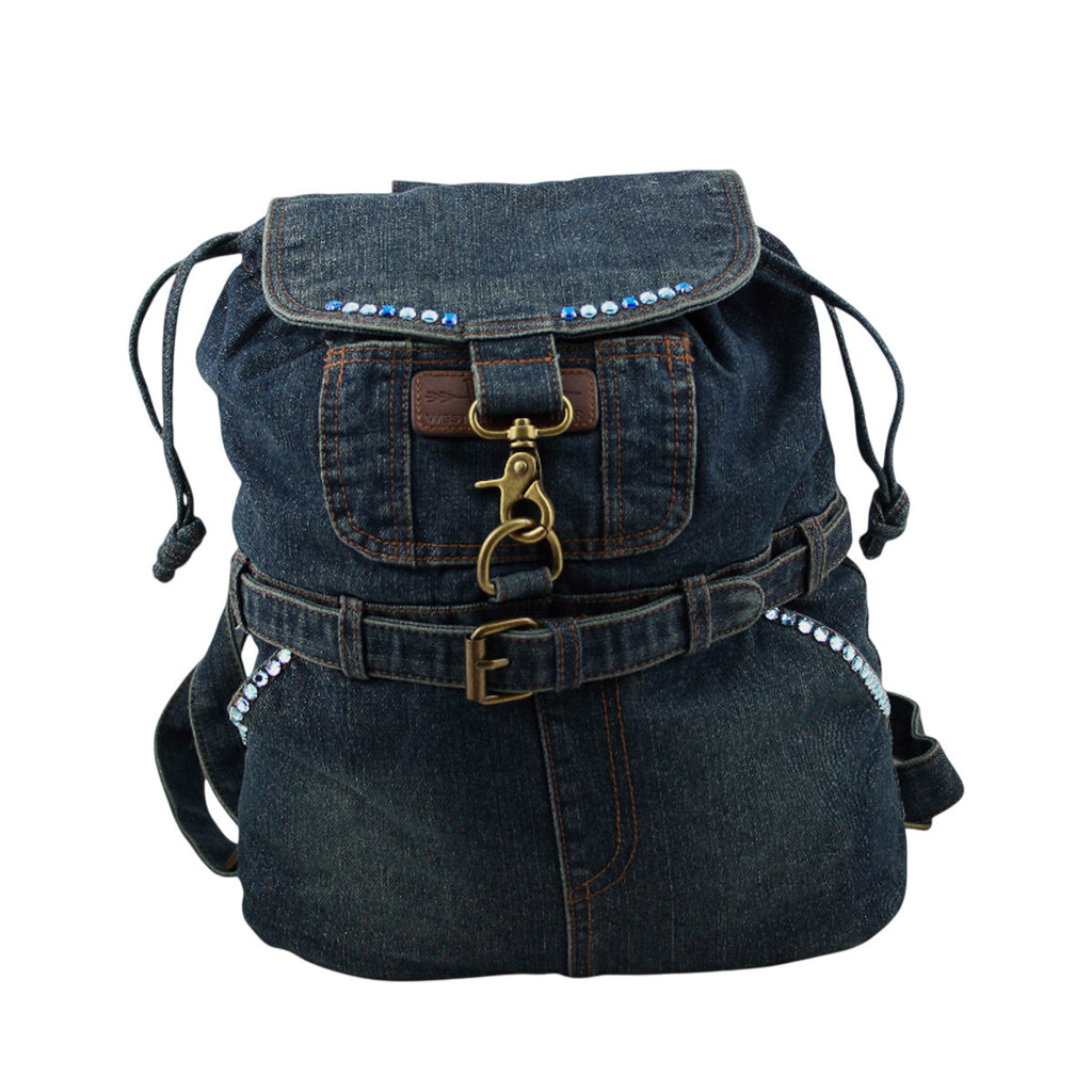 Jeans Rucksack Dunkelblau mit Kristall-Glassteinen – Strass Rucksack S20