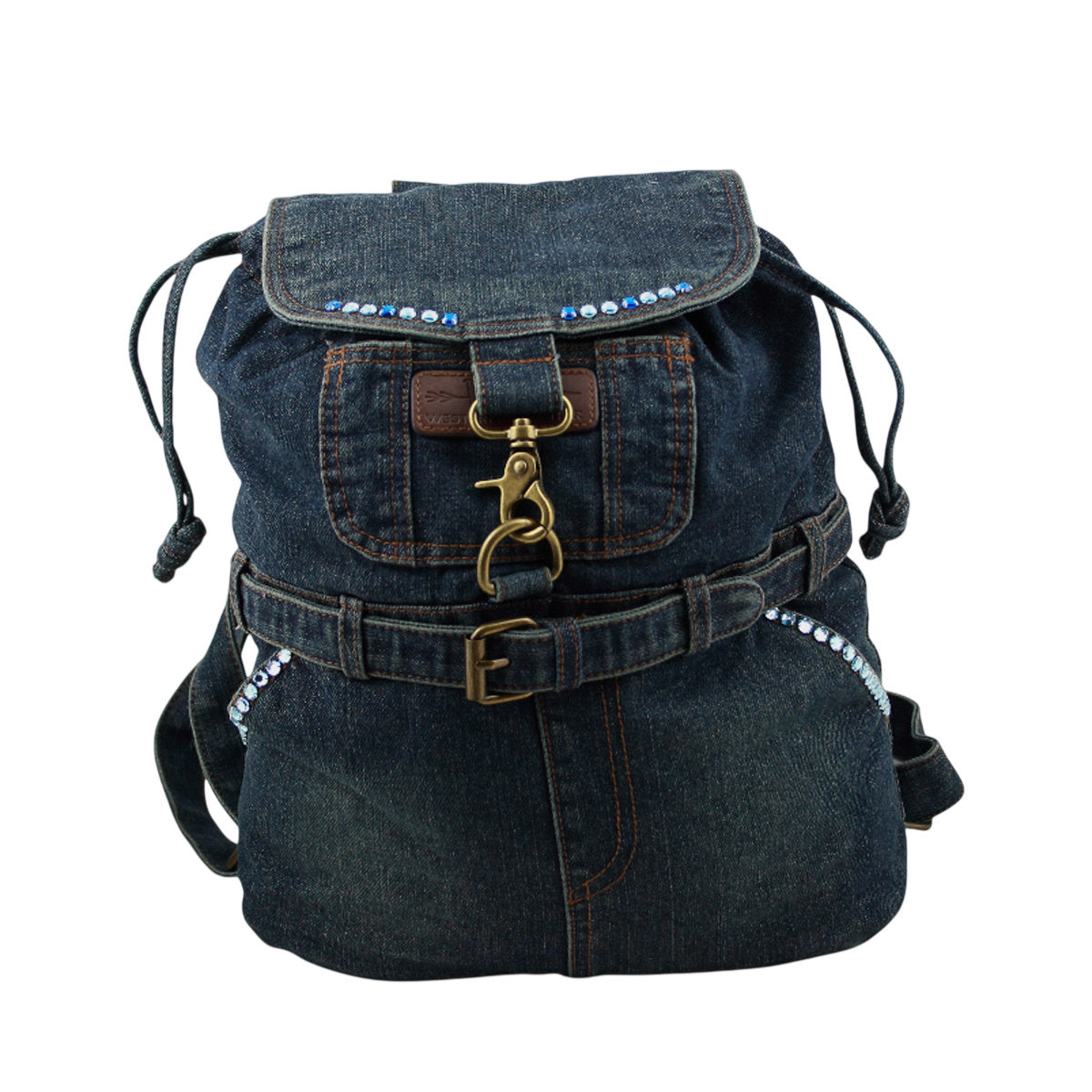 Jeans Rucksack Dunkelblau mit Kristall-Glassteinen – Strass Rucksack S20