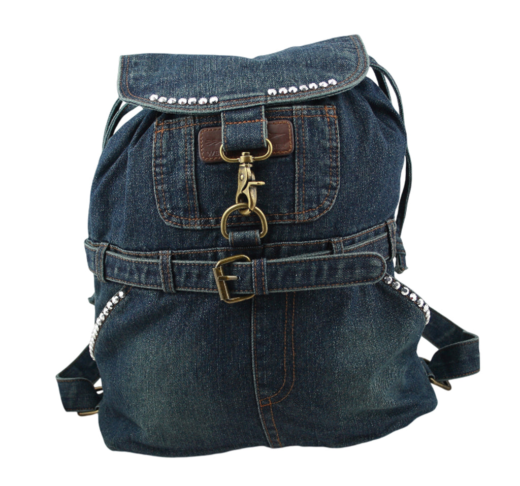 Jeans Rucksack Dunkelblau mit Kristall-Glassteinen – Strass Rucksack S22