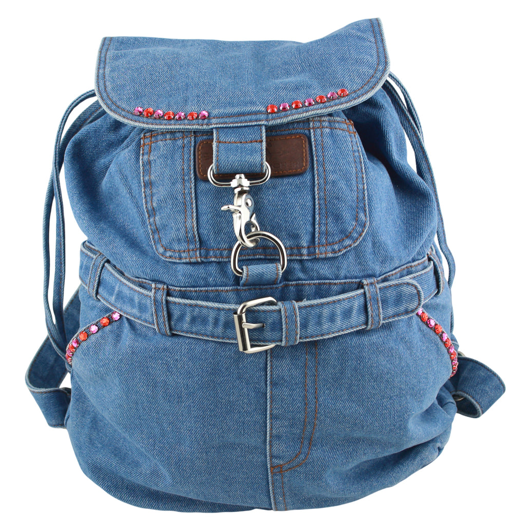 Jeans Rucksack Blau mit Kristall-Glassteinen – Strass Rucksack S24