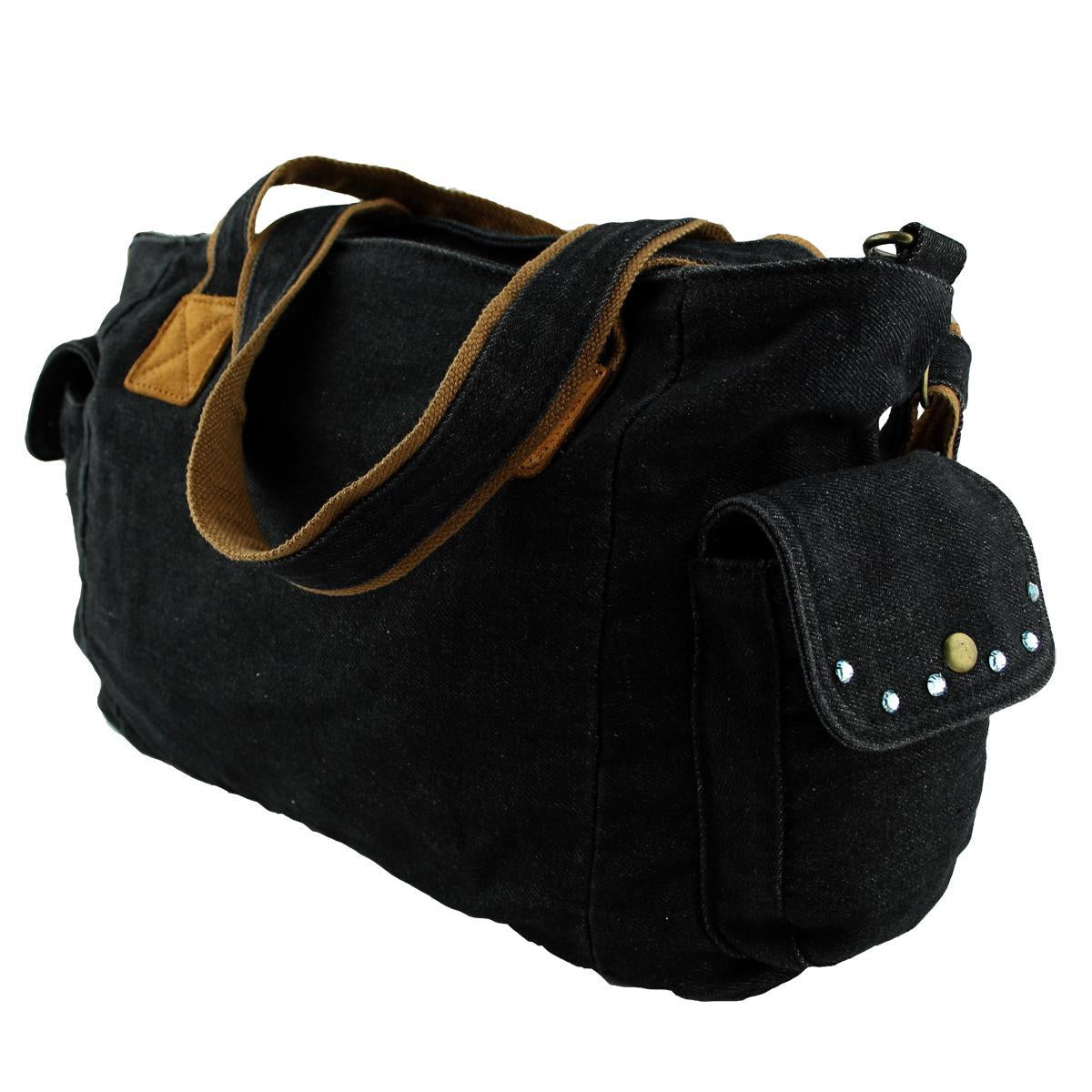 Jeanstasche Schwarz mit Kristall-Glassteinen – Schultertasche Strass C14