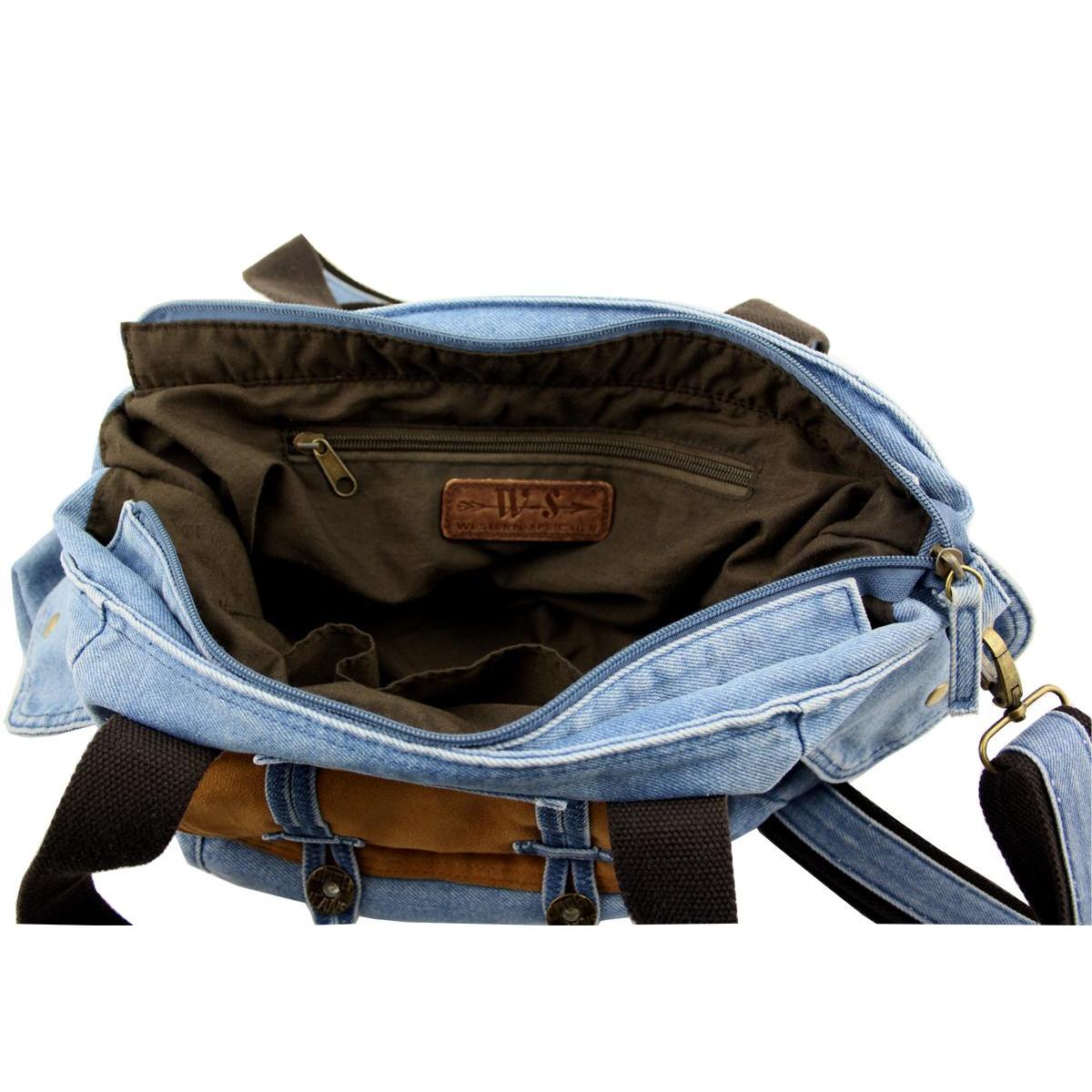Jeanstasche Blau mit Kristall-Glassteinen – Schultertasche Strass C24