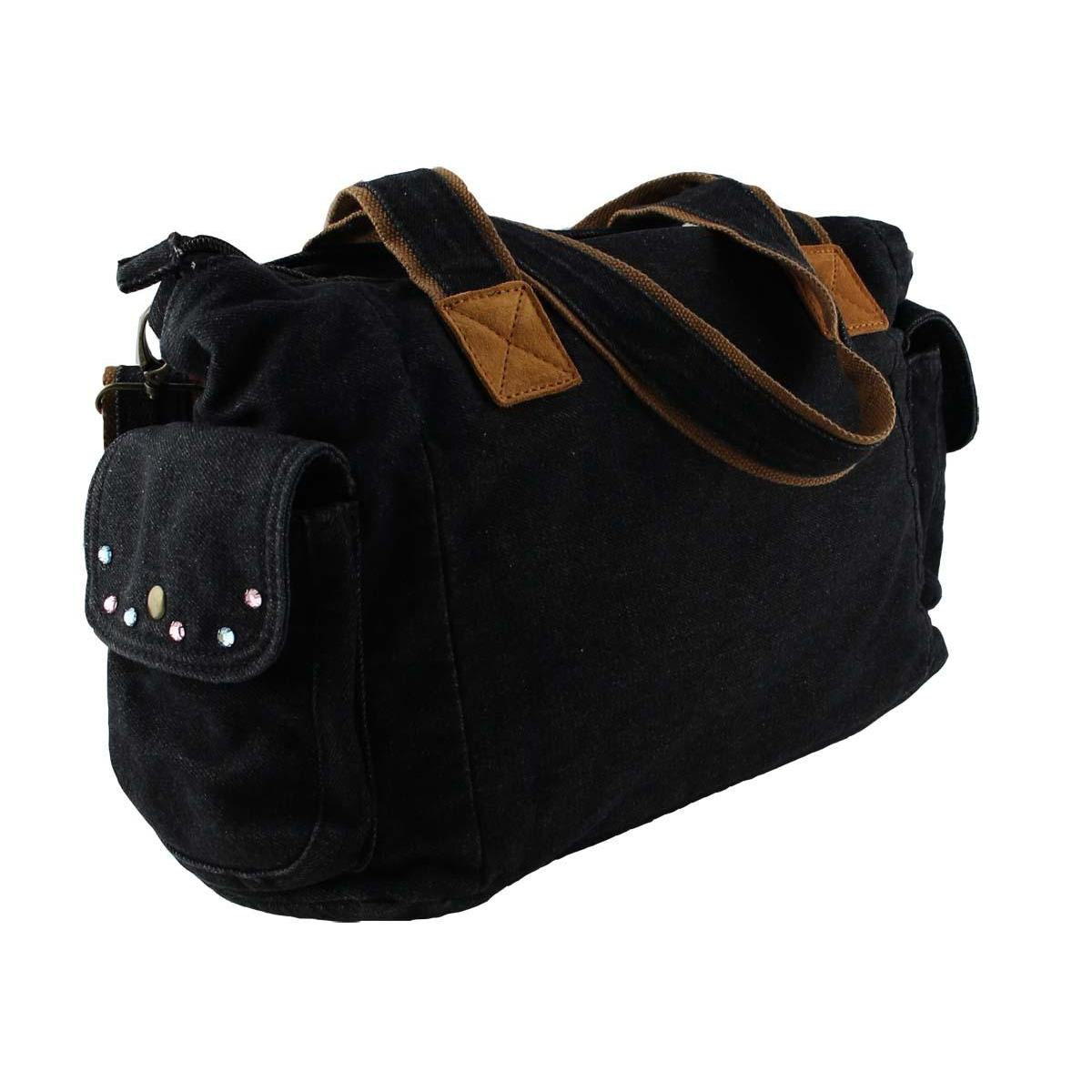 Jeanstasche Schwarz mit Kristall-Glassteinen – Schultertasche Strass C20