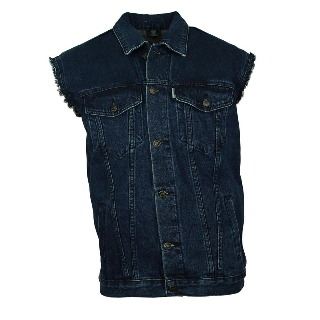 Jeansweste Herren Denim Biker Weste Kutte Fransen dunkelblau S - 4XL