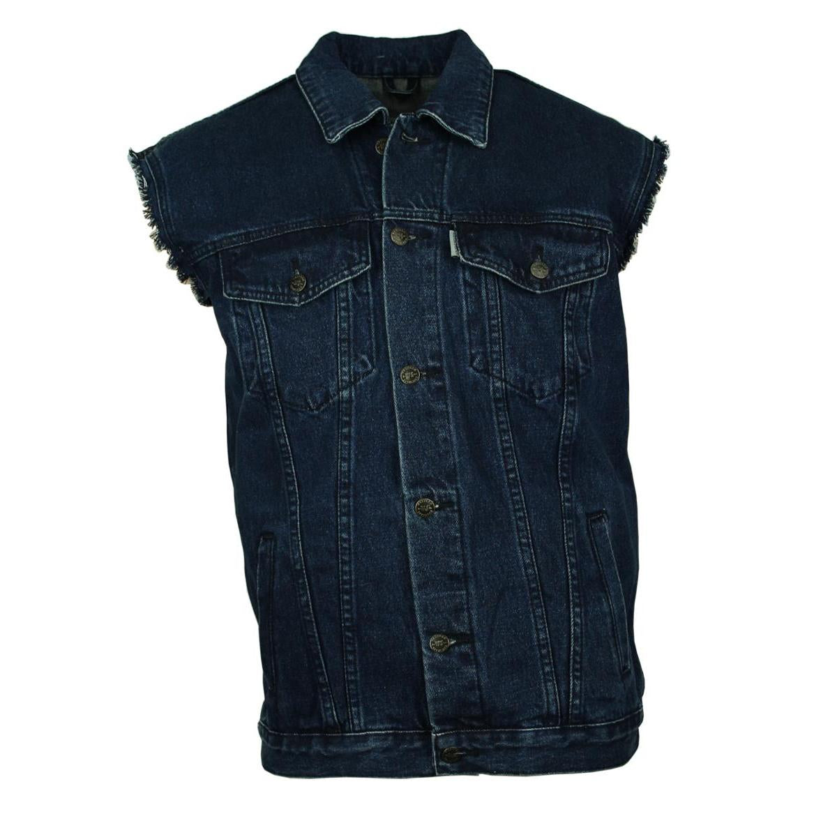 Jeansweste Herren Denim Biker Weste Kutte Fransen dunkelblau S - 4XL