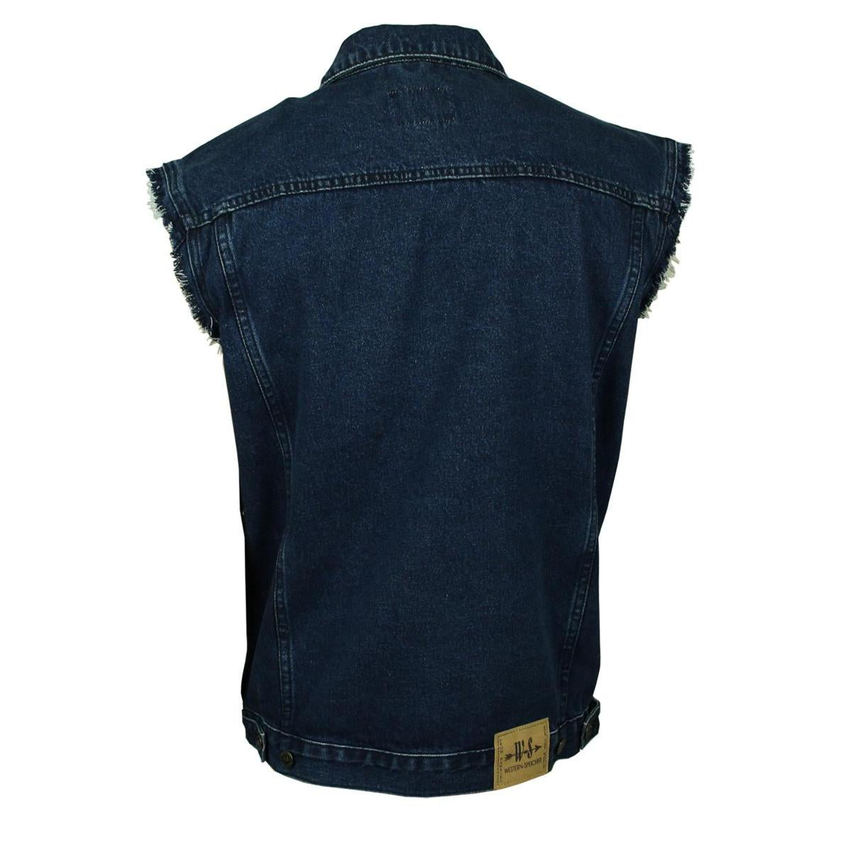 Jeansweste Herren Denim Biker Weste Kutte Fransen dunkelblau S - 4XL