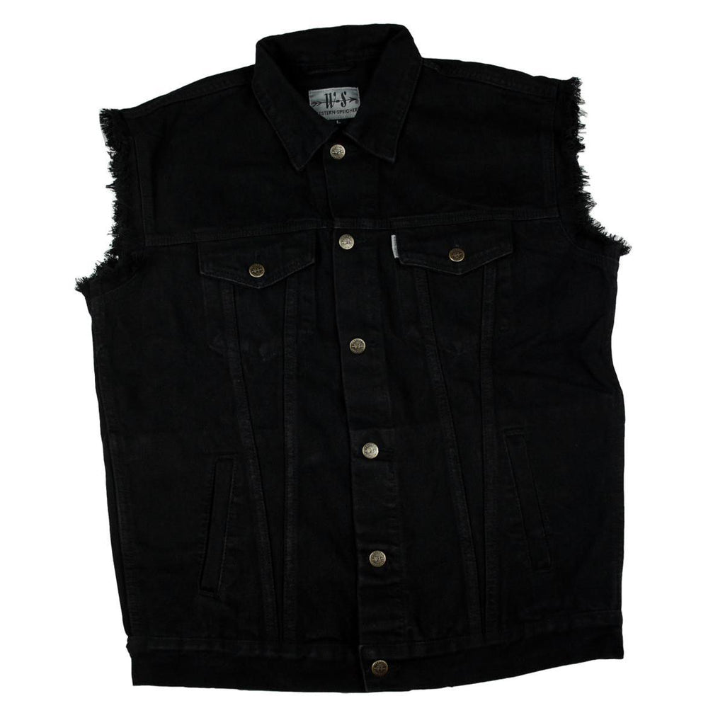 Jeansweste Herren Denim Biker Weste Kutte Fransen schwarz S - 4XL