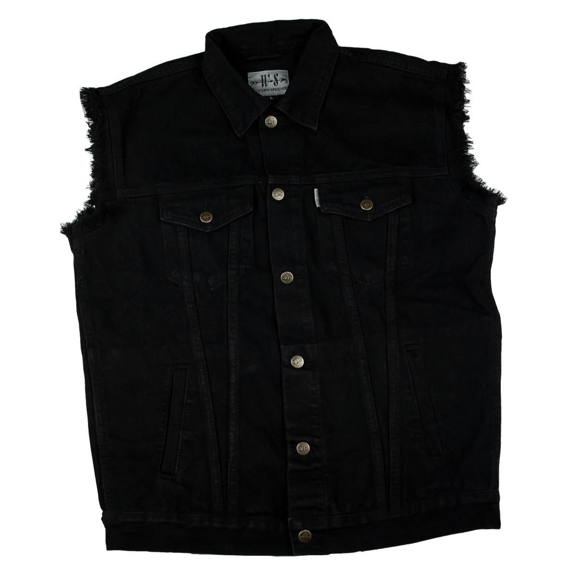 Jeansweste Herren Denim Biker Weste Kutte Fransen schwarz S - 4XL