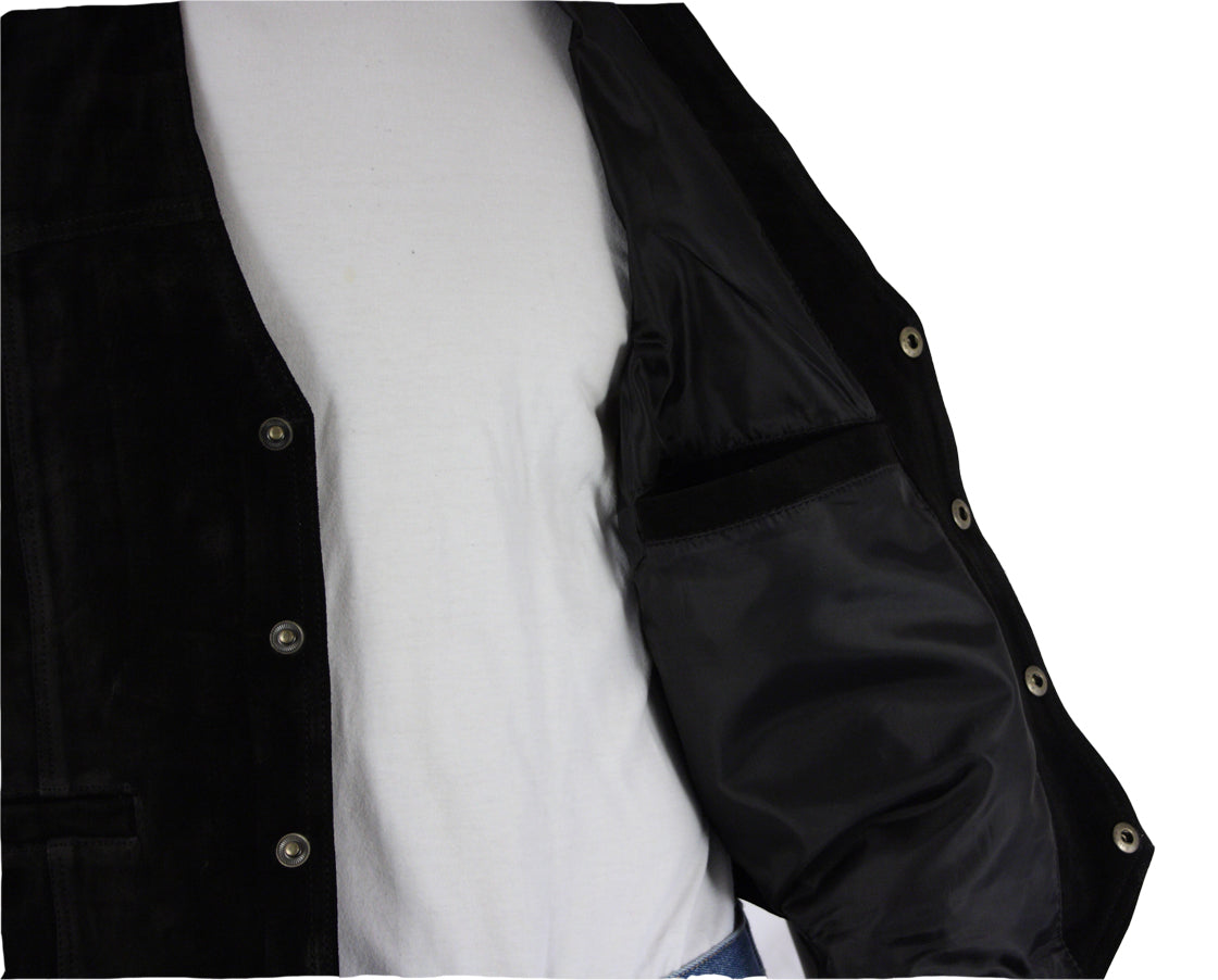 Herren Wildlederweste Leder Weste Biker Kutte Del Rio schwarz S bis 4XL