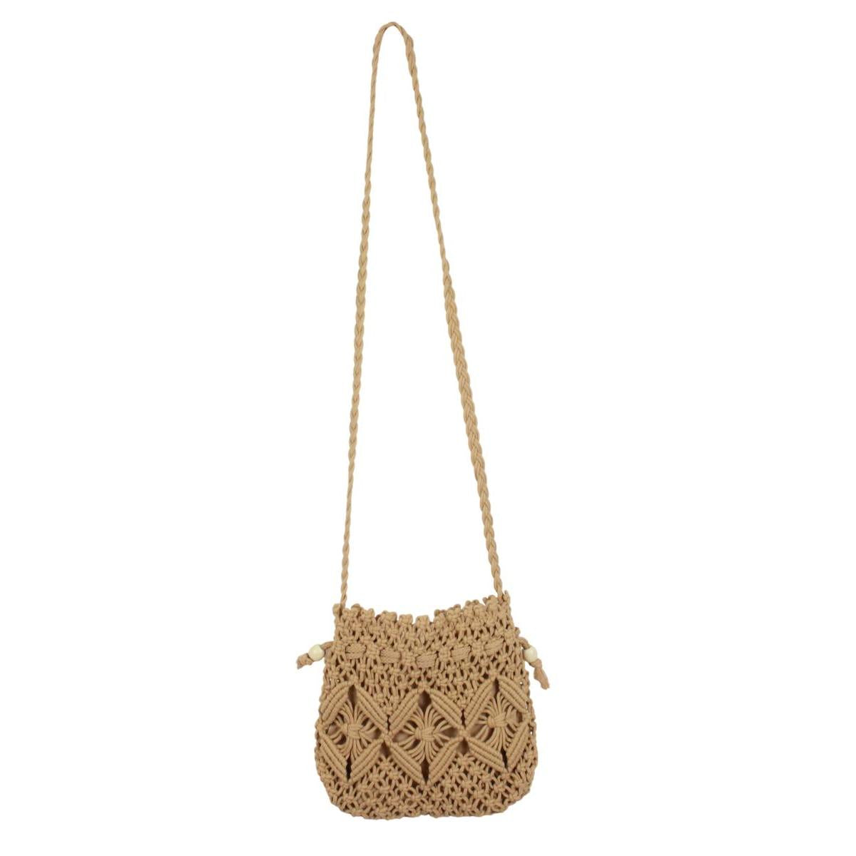 Makramee Tasche Damen Schultertasche Häkeltasche geflochten hellbraun MT 10