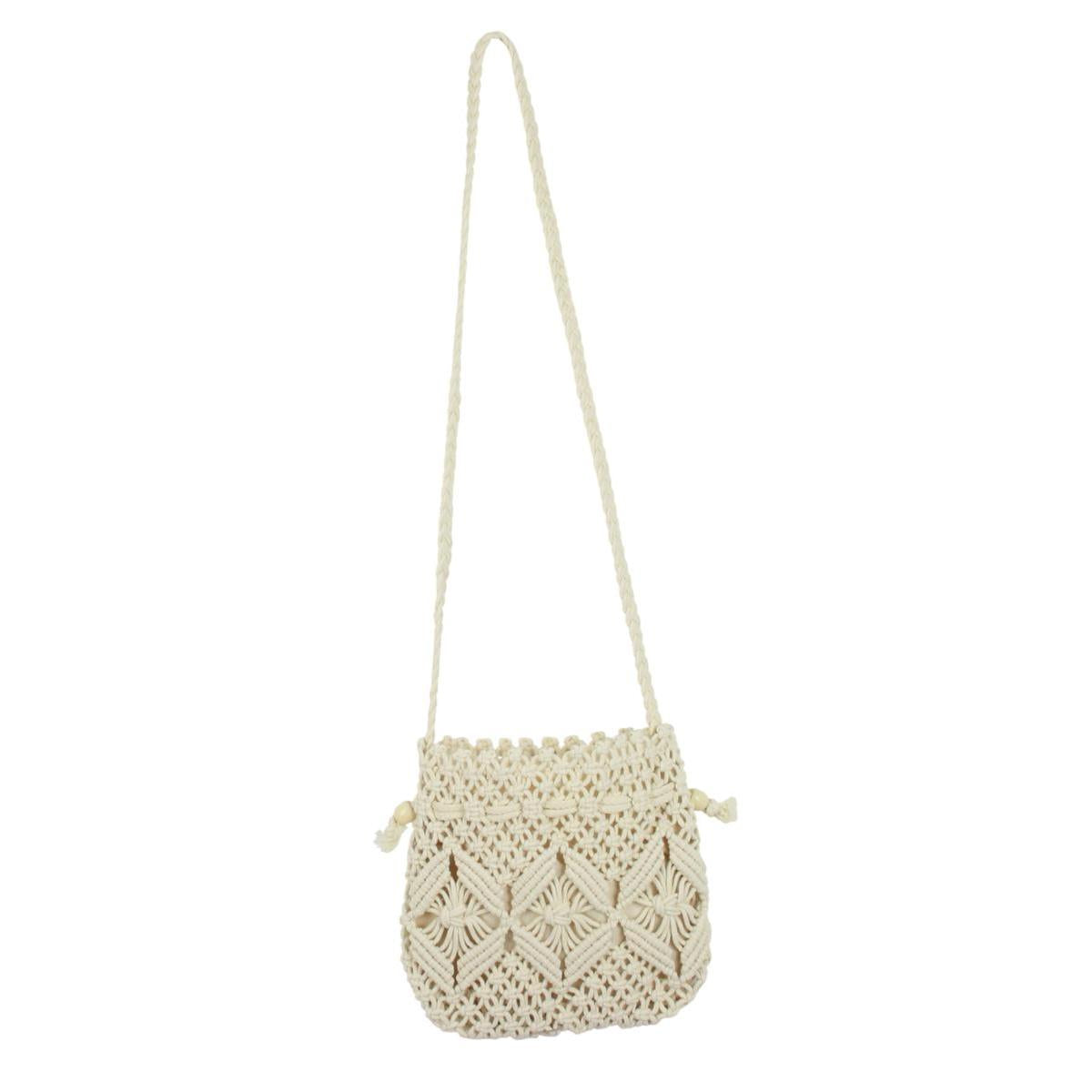 Makramee Tasche Damen Schultertasche Häkeltasche geflochten beige MT 11
