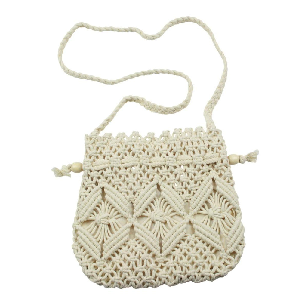 Makramee Tasche Damen Schultertasche Häkeltasche geflochten beige MT 11
