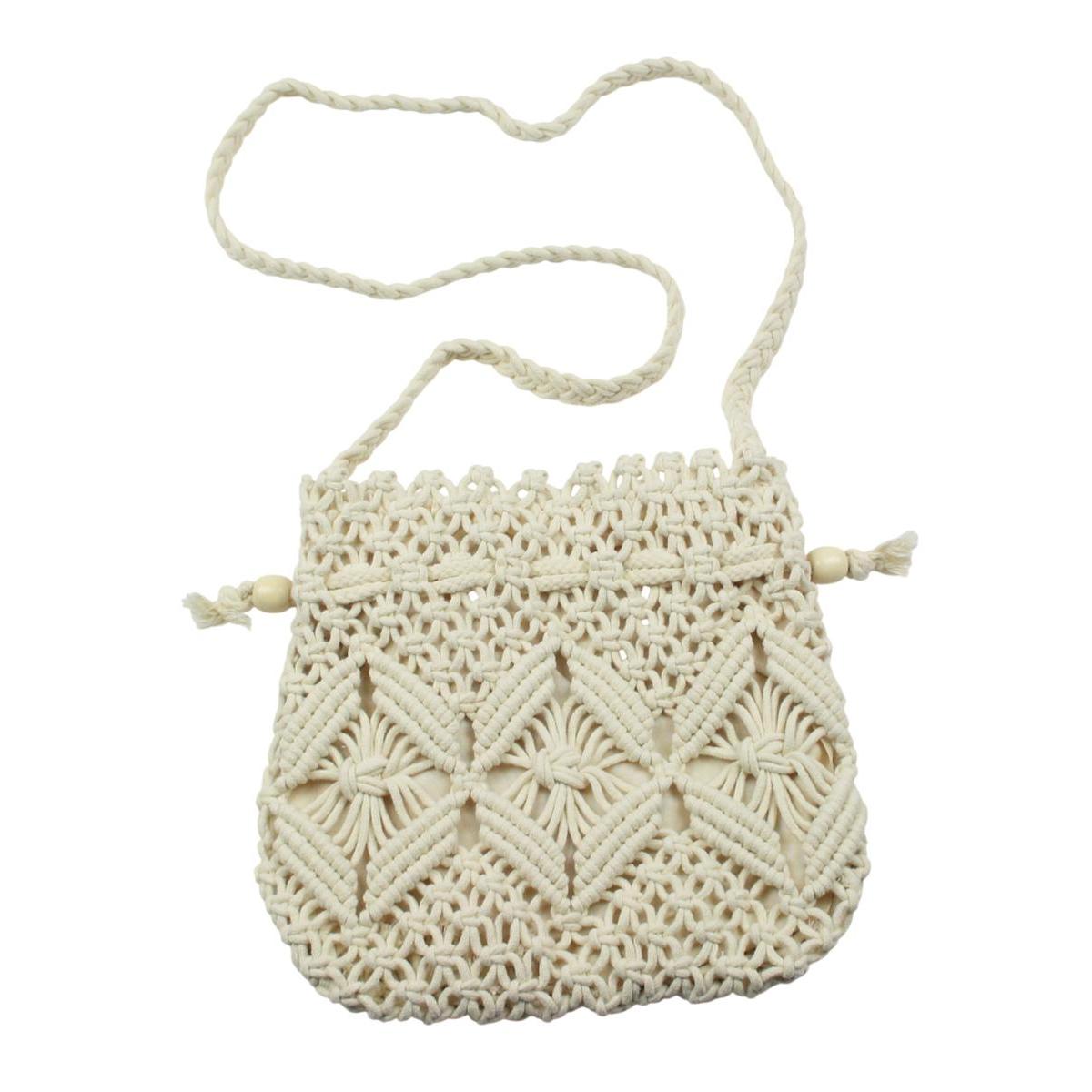 Makramee Tasche Damen Schultertasche Häkeltasche geflochten beige MT 11
