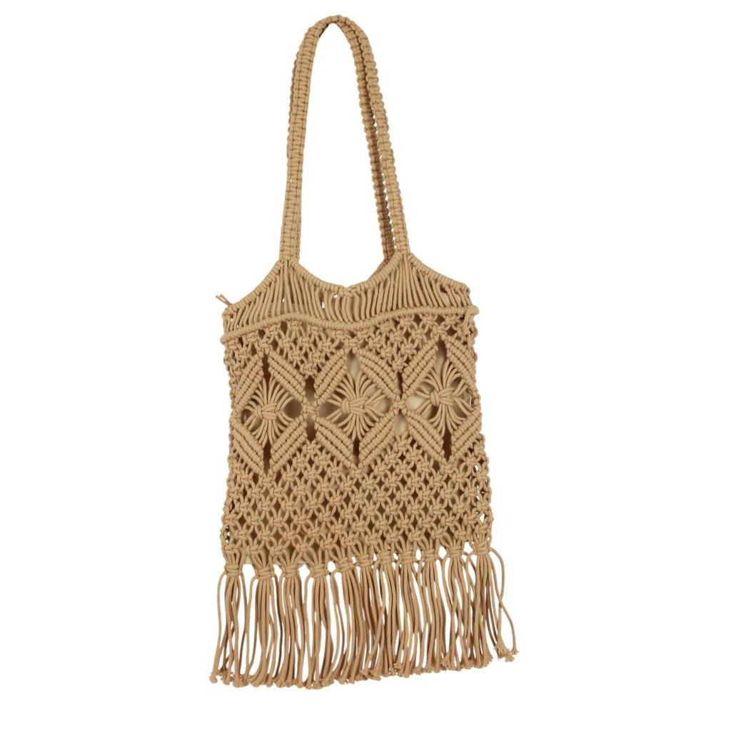 Makramee Tasche Damen Schultertasche Häkeltasche Fransen geflochten braun MT 14