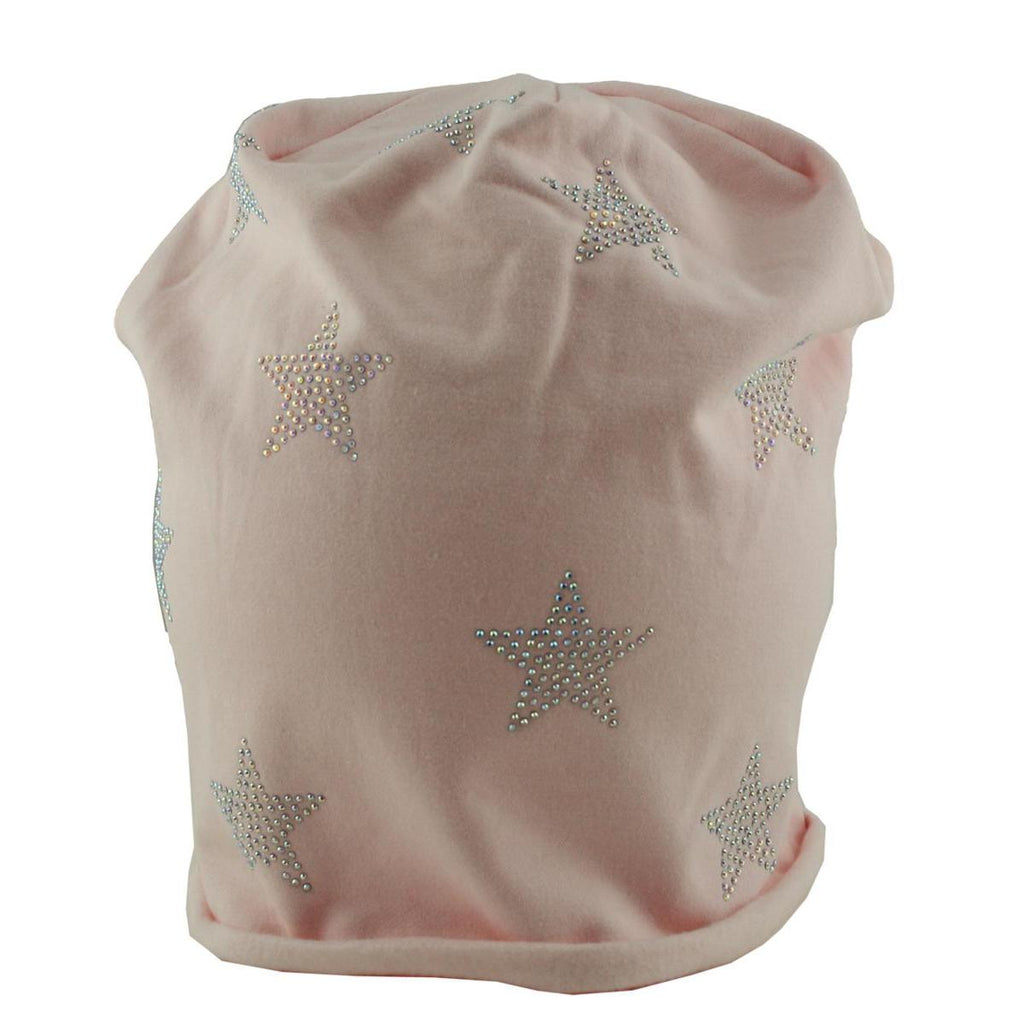 Mütze Beanie Damen Glitzer mit Strass Applikationen Sterne Rosa B10 onesize