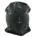 Mütze Beanie Damen Glitzer mit Strass Applikationen Anker Grau B07 onesize