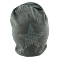 Mütze Beanie Damen Glitzer mit Strass Applikationen Stern Hellgrau B09 onesize