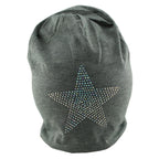 Mütze Beanie Damen Glitzer mit Strass Applikationen Stern Hellgrau B09 onesize