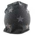 Mütze Beanie Damen Glitzer mit Strass Applikationen Stern Grau B04 onesize