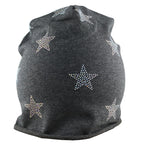 Mütze Beanie Damen Glitzer mit Strass Applikationen Stern Grau B04 onesize