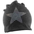 Mütze Beanie Damen Glitzer mit Strass Applikationen Stern Grau B05 onesize