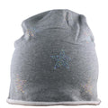 Mütze Beanie Damen Glitzer mit Strass Applikationen Stern Hellgrau B03 onesize