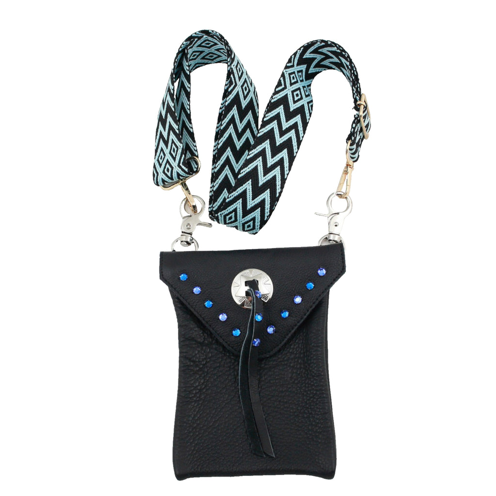 Umhängetasche aus Leder mit Kristall-Glassteinen – Schultertasche Strass ST 15