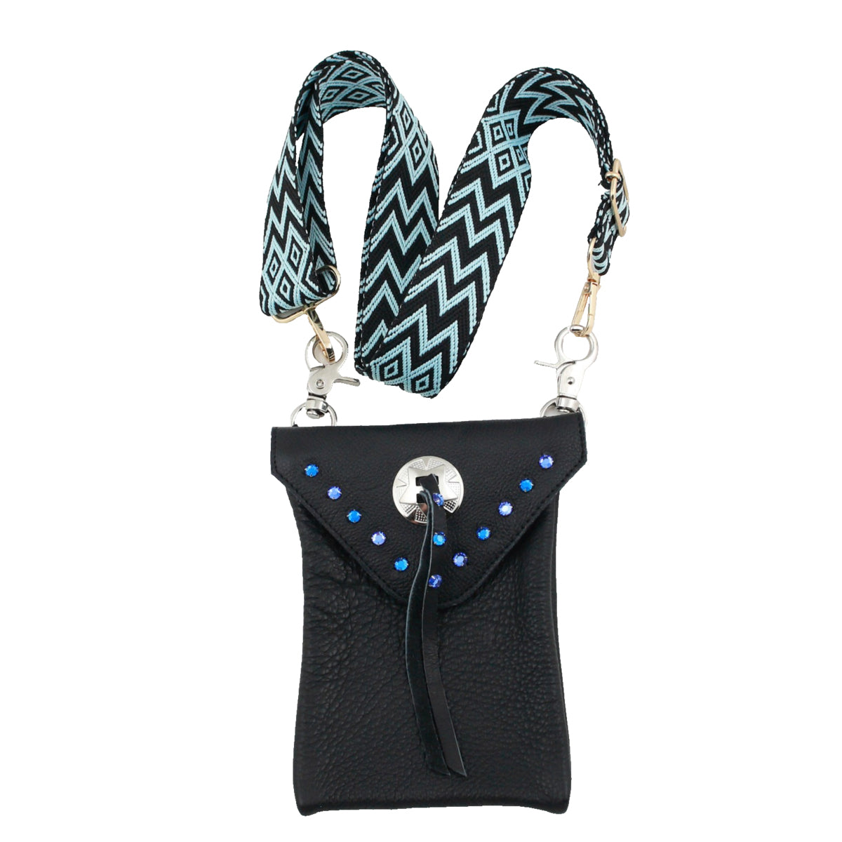 Umhängetasche aus Leder mit Kristall-Glassteinen – Schultertasche Strass ST 15