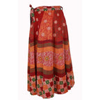 Wickelrock Damen aus Baumwolle – Rotes Blumen- & Ornamentmuster – Langer Sommerrock One Size