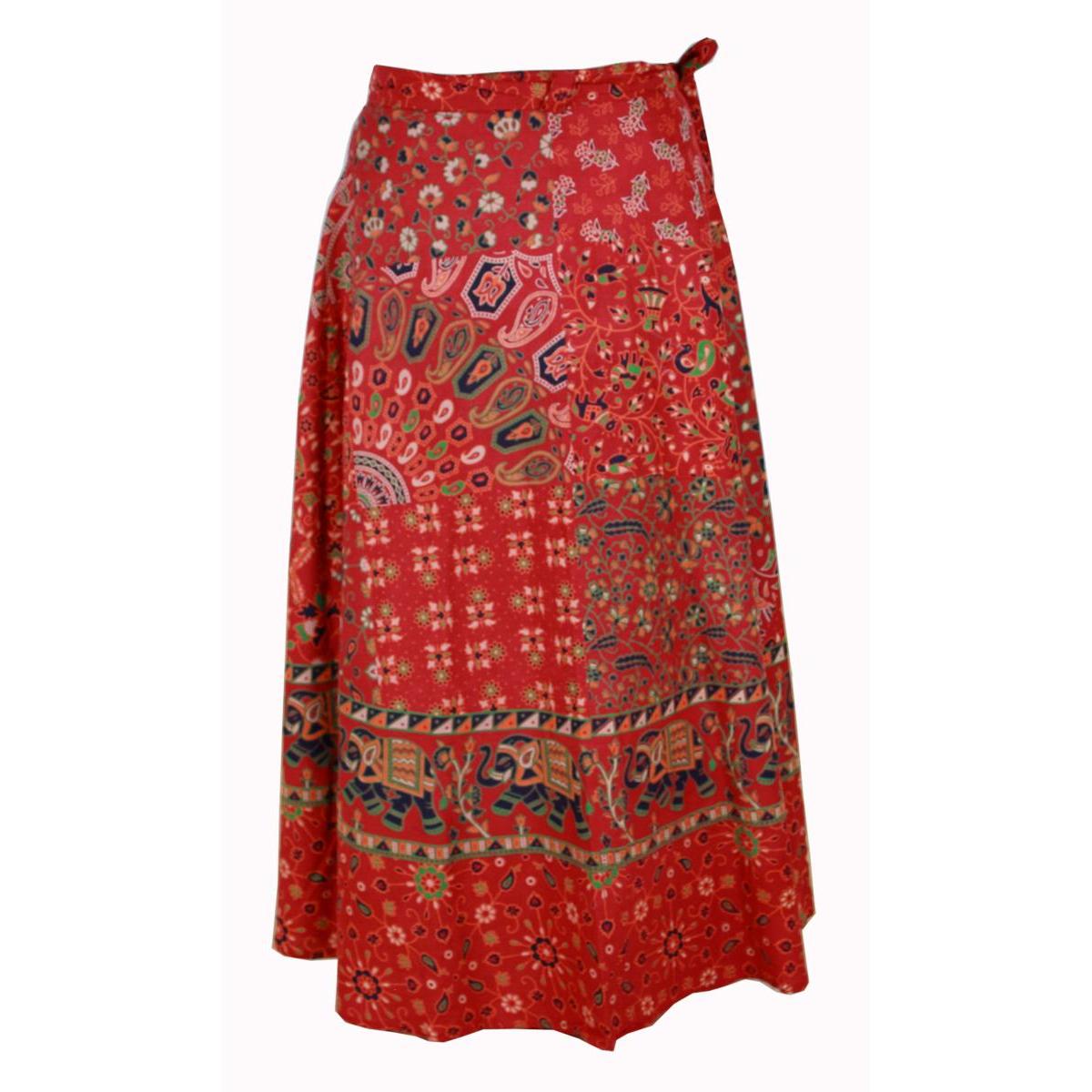 Wickelrock Damen aus Baumwolle – Rotes Paisley- & Blumenmuster – Langer Sommerrock One Size