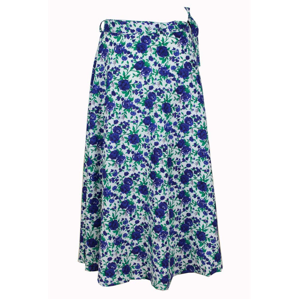 Wickelrock Damen aus Baumwolle – Blaues Blumenmuster – Langer Sommerrock One Size