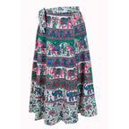 Wickelrock Damen aus Baumwolle – Bunte Elefanten & Blumen – Langer Sommerrock One Size