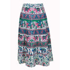 Wickelrock Damen aus Baumwolle – Bunte Elefanten & Blumen – Langer Sommerrock One Size
