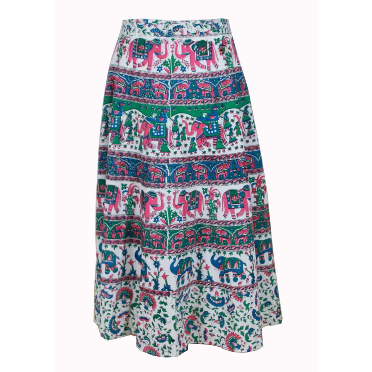 Wickelrock Damen aus Baumwolle – Bunte Elefanten & Blumen – Langer Sommerrock One Size