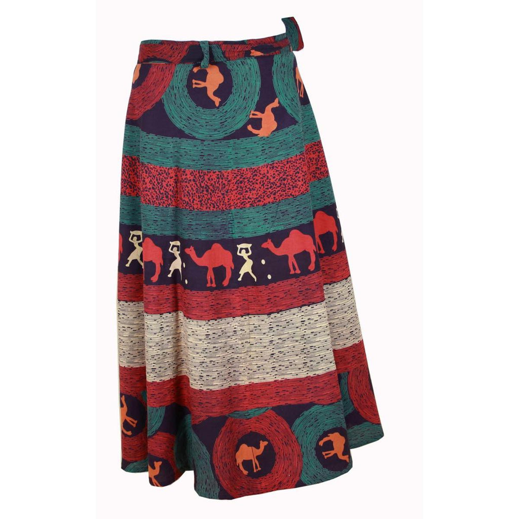 Wickelrock Damen aus Baumwolle – Ethno-Muster mit Kamelen – Langer Sommerrock One Size