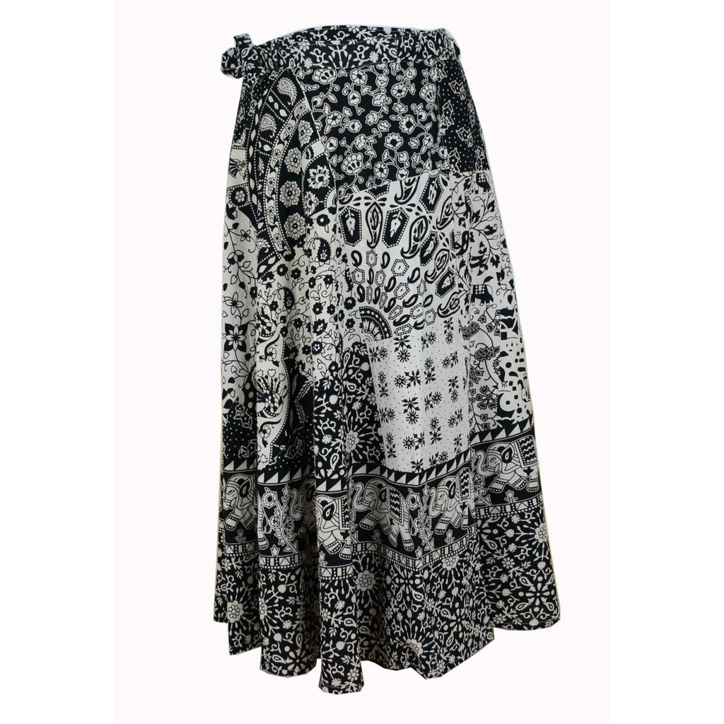 Wickelrock Damen aus Baumwolle – Schwarz-Weiß Ethno-Muster – Langer Sommerrock One Size