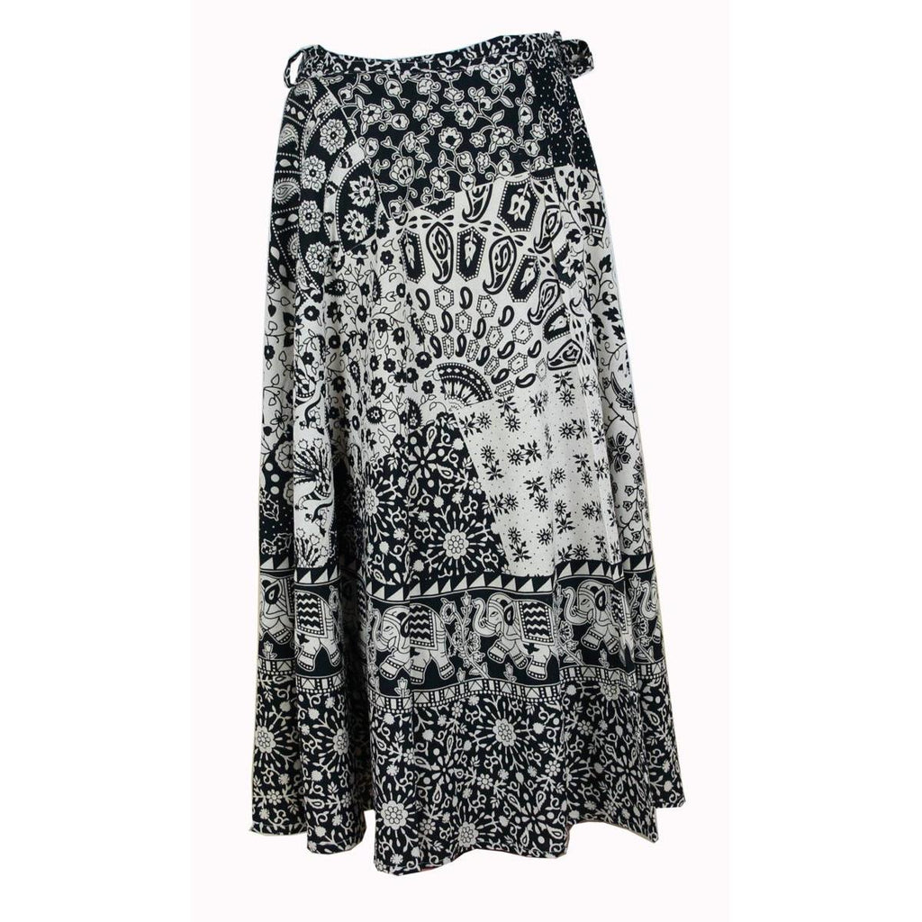 Wickelrock Damen aus Baumwolle – Schwarz-Weiß Ethno-Muster – Langer Sommerrock One Size
